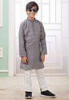 Embroidered Art Silk Kurta Set in Grey