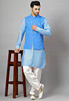 Embroidered Art Silk Kurta Set in Light Blue