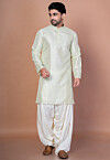 Embroidered Art Silk Kurta Set in Light Green