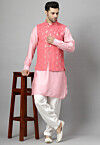 Embroidered Art Silk Kurta Set in Light Pink and Pink