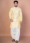 Embroidered Art Silk Kurta Set in Light Yellow