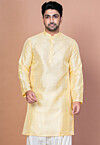 Embroidered Art Silk Kurta in Light Yellow