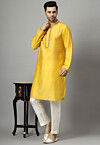 Embroidered Raw Silk Kurta Set in Mustard