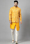 Embroidered Art Silk Kurta Set in Mustard