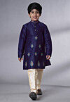 Embroidered Art Silk Kurta Set in Navy Blue