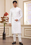 Embroidered Art Silk Kurta Set in Off White