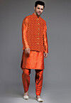 Embroidered Art Silk Kurta Set in Orange