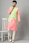 Embroidered Art Silk Kurta Set in Pink