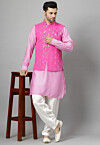 Embroidered Art Silk Kurta Set in Pink