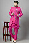 Embroidered Georgette Sherwani in Pink