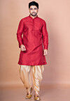 Embroidered Art Silk Kurta Set in Red