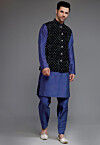 Embroidered Art Silk Kurta Set in Royal Blue and Black