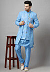Embroidered Georgette Sherwani in Sky Blue