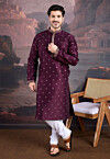 Embroidered Art Silk Kurta Set in Violet