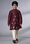 Embroidered Art Silk Kurta Set in Wine