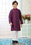 Embroidered Art Silk Kurta Set in Wine