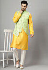 Embroidered Art Silk Kurta Set in Yellow