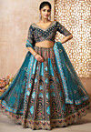 Embroidered Art Silk Lehenga in Blue