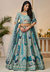 Embroidered Art Silk Lehenga in Blue