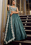 Embroidered Art Silk Lehenga in Dusty Green