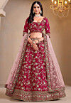 Embroidered Art Silk Lehenga in Fuchsia