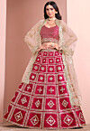 Embroidered Art Silk Lehenga in Fuchsia