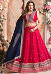 Embroidered Art Silk Lehenga in Fuchsia