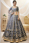 Embroidered Art Silk Lehenga in Grey