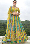 Embroidered Art Silk Lehenga in Light Green and Blue