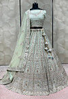 Embroidered Art Silk Lehenga in Light Green