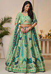 Embroidered Art Silk Lehenga in Light Green