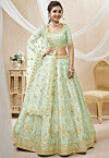 Embroidered Art Silk Lehenga in Light Green