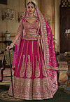 Embroidered Art Silk Lehenga in Magenta