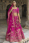Embroidered Art Silk Lehenga in Magenta