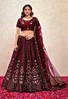 Embroidered Art Silk Lehenga in Maroon