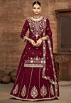 Embroidered Art Silk Lehenga in Maroon