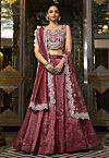 Embroidered Organza Silk Lehenga in Maroon
