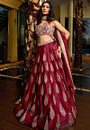 Embroidered Art Silk Lehenga in Maroon