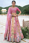 Embroidered Art Silk Lehenga in Multicolor