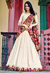 Embroidered Art Silk Lehenga in Off White