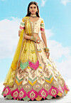 Embroidered Art Silk Jacquard Lehenga in Off White