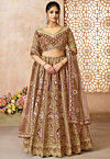 Embroidered Art Silk Lehenga in Old Rose