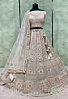 Embroidered Art Silk Lehenga in Peach