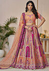 Embroidered Art Silk Lehenga in Peach