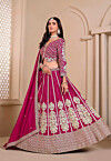 Embroidered Art Silk Lehenga in Pink