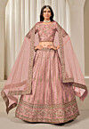 Embroidered Art Silk Lehenga in Pink