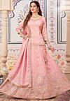 Embroidered Art Silk Lehenga in Pink