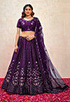 Embroidered Art Silk Lehenga in Purple