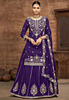 Embroidered Art Silk Lehenga in Purple