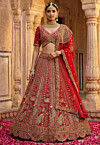 Embroidered Art Silk Lehenga in Red